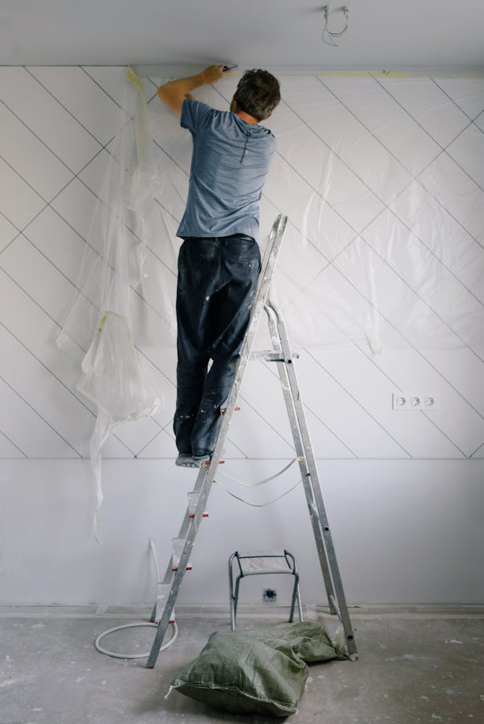 Painter at work on a ladder